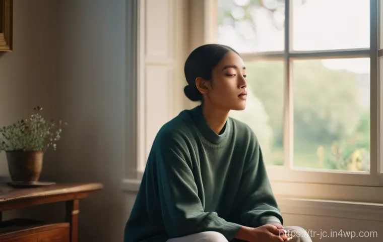 자기 대화의 긍정적 언어로 재구성하기 - **Inner Wisdom and Guidance:** A young adult, gender-neutral, wearing comfortable, modest clothing, ...