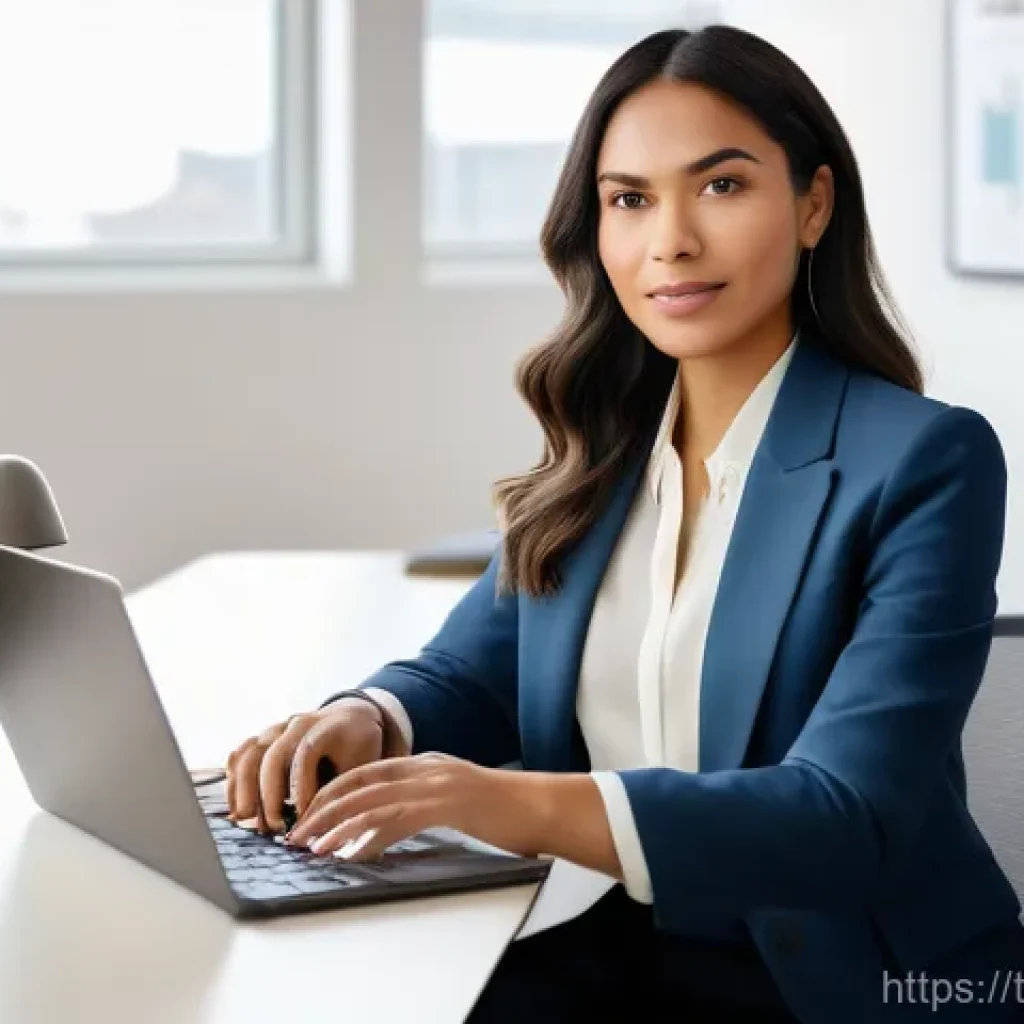 자기 대화 개선을 위한 전문가 인터뷰 - **Inner Coach and Career Empowerment**: A professional young woman in her late 20s or early 30s, dre...