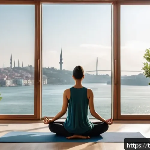 Home 30 자기 대화 개선을 위한 동기 부여 방법 - A serene morning scene in a modern Turkish apartment featuring a young woman practicing meditation a...